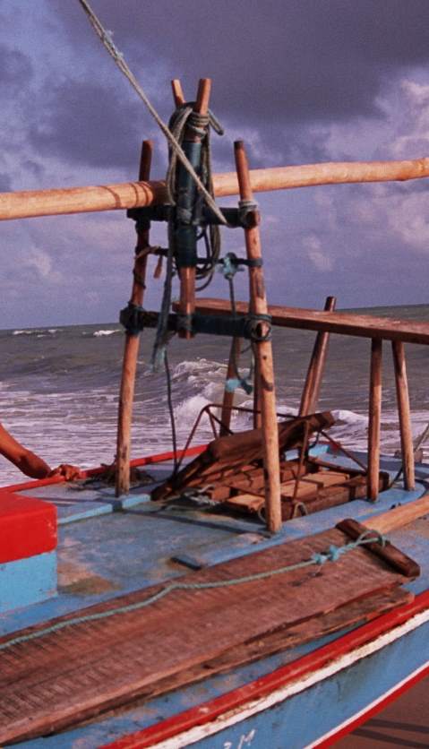 A Jangada's espeque - a vertical frame that rises from the deck.