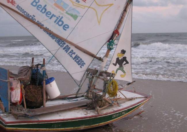 Closeup of the amura, the line at the foot of the sail