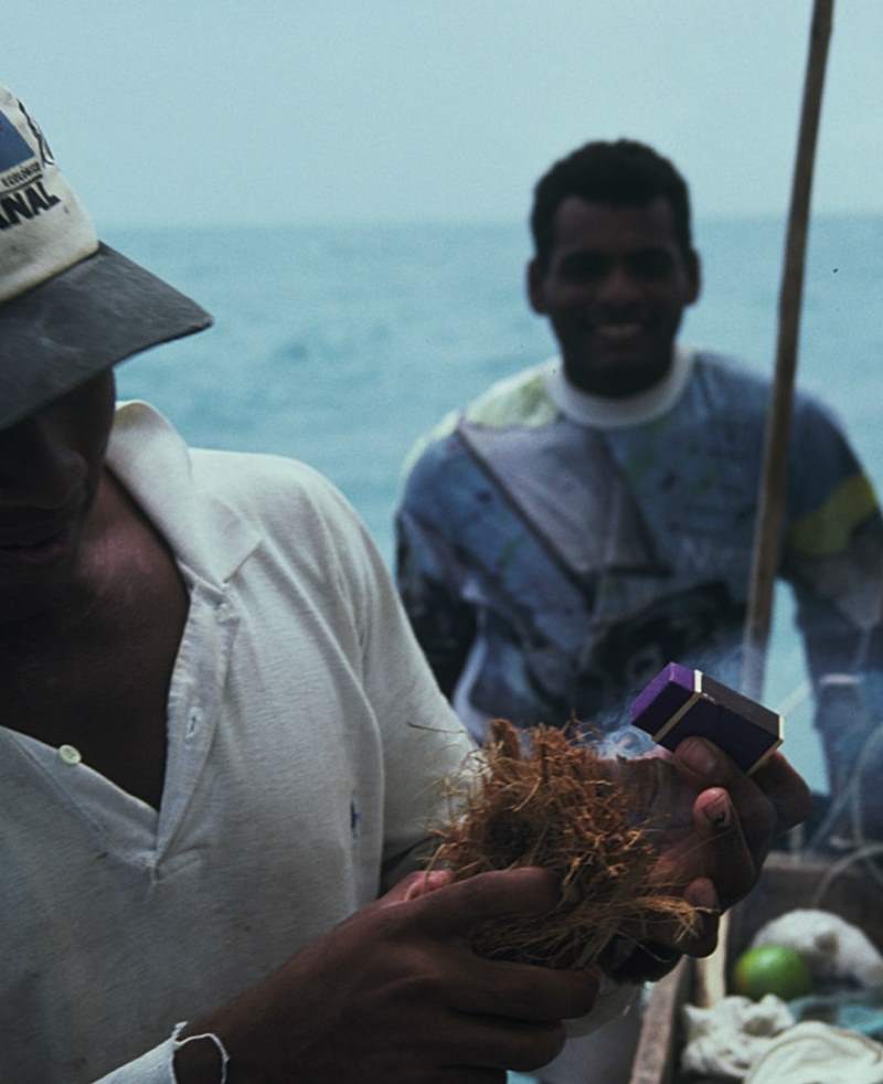 Making fish stew on a sailing jangada.