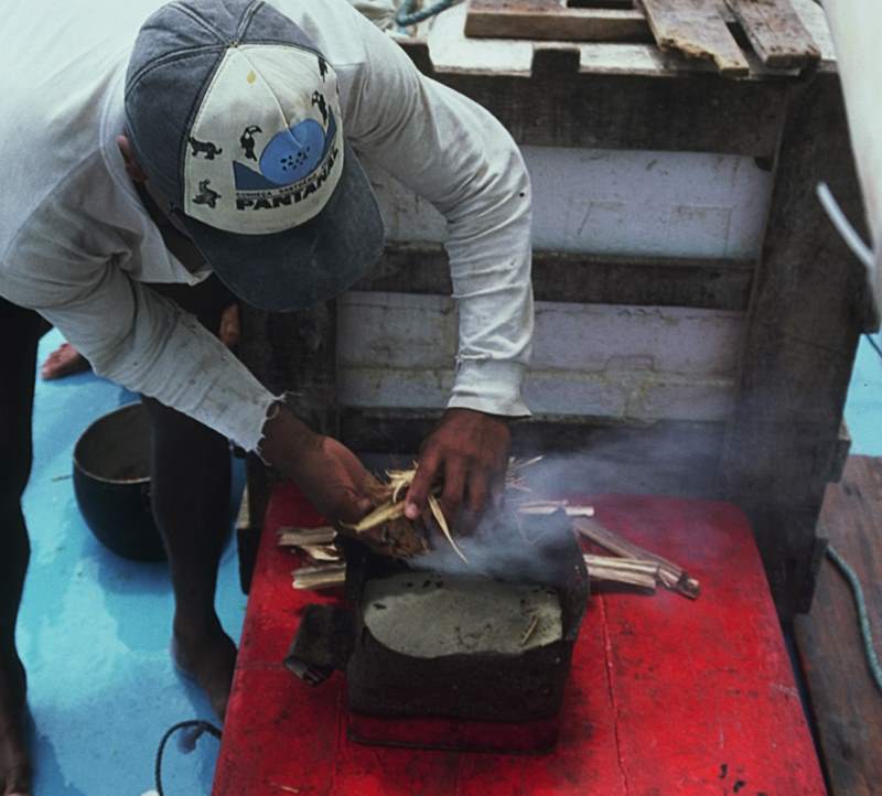 Making fish stew on a sailing jangada.
