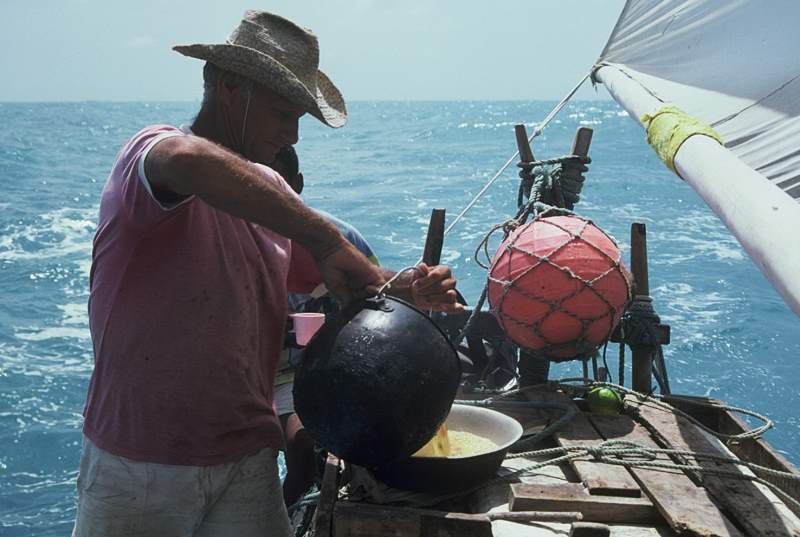 Making fish stew on a sailing jangada.
