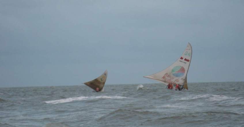 Jangadas leaving the Beach on a rough day. A series of pictures.