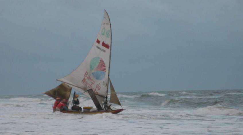 Jangadas leaving the Beach on a rough day. A series of pictures.